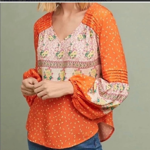 Maeve Anthropologie Ceresco Peasant top floral blouse orange boho XS - Picture 1 of 7